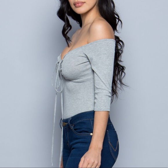 Heather Grey Off Shoulder Scrunch Bust Bodysuit - Picture 7 of 7